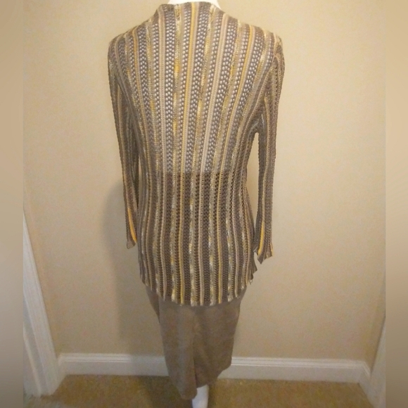 Nic +Zoe Crochet Gold And Taupe Y2K Cardigan With Tie Front - Picture 2 of 11